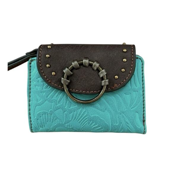 NWT! Tony Lama Western Studded Brown Turquoise Tooled Wristlet Wallet - Picture 4 of 9